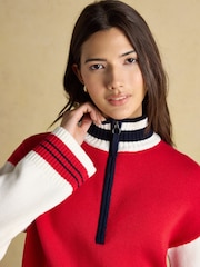 Joules Varsity Red/Cream Colourblock 1/4 Zip Cotton Jumper - Image 4 of 7