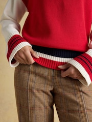Joules Varsity Red/Cream Colourblock 1/4 Zip Cotton Jumper - Image 6 of 7
