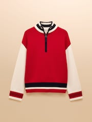 Joules Varsity Red/Cream Colourblock 1/4 Zip Cotton Jumper - Image 7 of 7