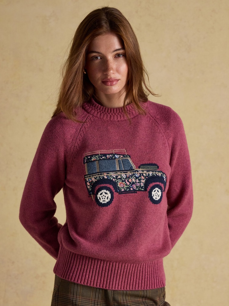 Joules Rutland Pink Intarsia 4x4 Cotton Rich Knitted Jumper - Image 1 of 7 Joules Rutland Pink Intarsia 4x4 Cotton Rich Knitted Jumper - Image 1 of 7