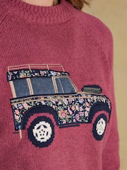 Joules Rutland Pink Intarsia 4x4 Cotton Rich Knitted Jumper - Image 3 of 7