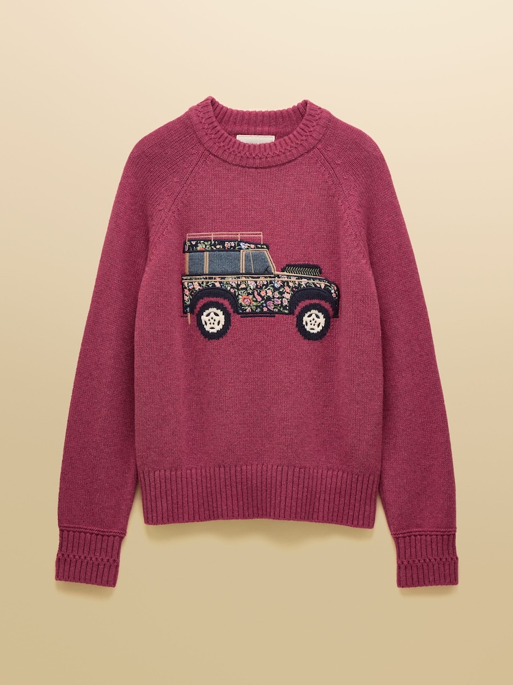 Joules Rutland Pink Intarsia 4x4 Cotton Rich Knitted Jumper - Image 7 of 7