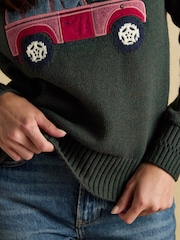 Joules Rutland Green Intarsia 4x4 Cotton Rich Knitted Jumper - Image 7 of 9