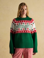 Joules Flocking Around Green Fairisle Christmas Jumper - Image 1 of 9