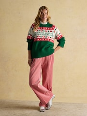 Joules Flocking Around Green Fairisle Christmas Jumper - Image 3 of 9