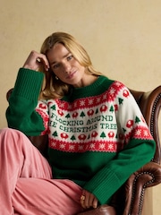 Joules Flocking Around Green Fairisle Christmas Jumper - Image 4 of 9