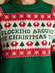Joules Flocking Around Green Fairisle Christmas Jumper - Image 7 of 9