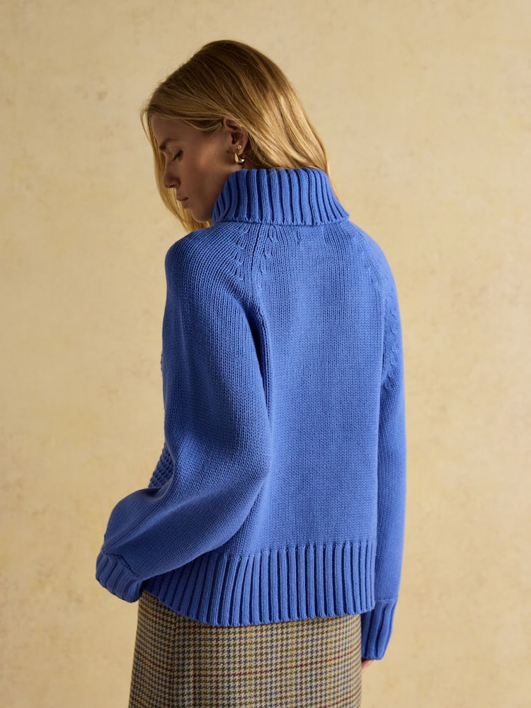 Joules Cary Blue Knitted Jumper with Detachable Roll Neck - Image 2 of 9 Joules Cary Blue Knitted Jumper with Detachable Roll Neck - Image 2 of 9