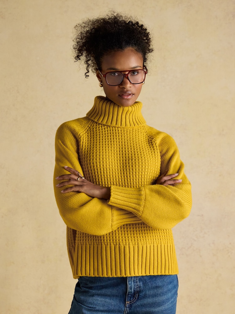 Joules Cary Yellow Knitted Jumper with Detachable Roll Neck - Image 1 of 10 Joules Cary Yellow Knitted Jumper with Detachable Roll Neck - Image 1 of 10