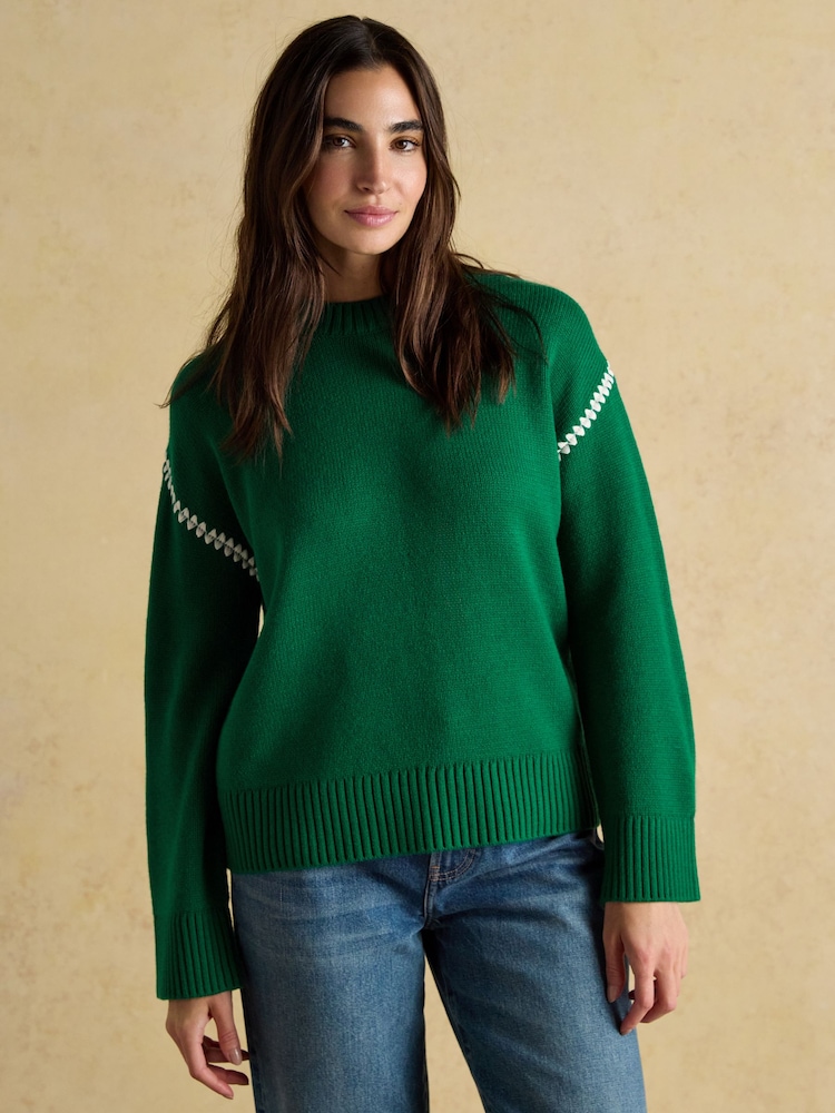 Joules Alexandra Green Blanket Stitch Jumper - Image 1 of 7