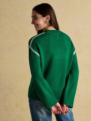 Joules Alexandra Green Blanket Stitch Jumper - Image 2 of 7