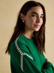 Joules Alexandra Green Blanket Stitch Jumper - Image 3 of 7