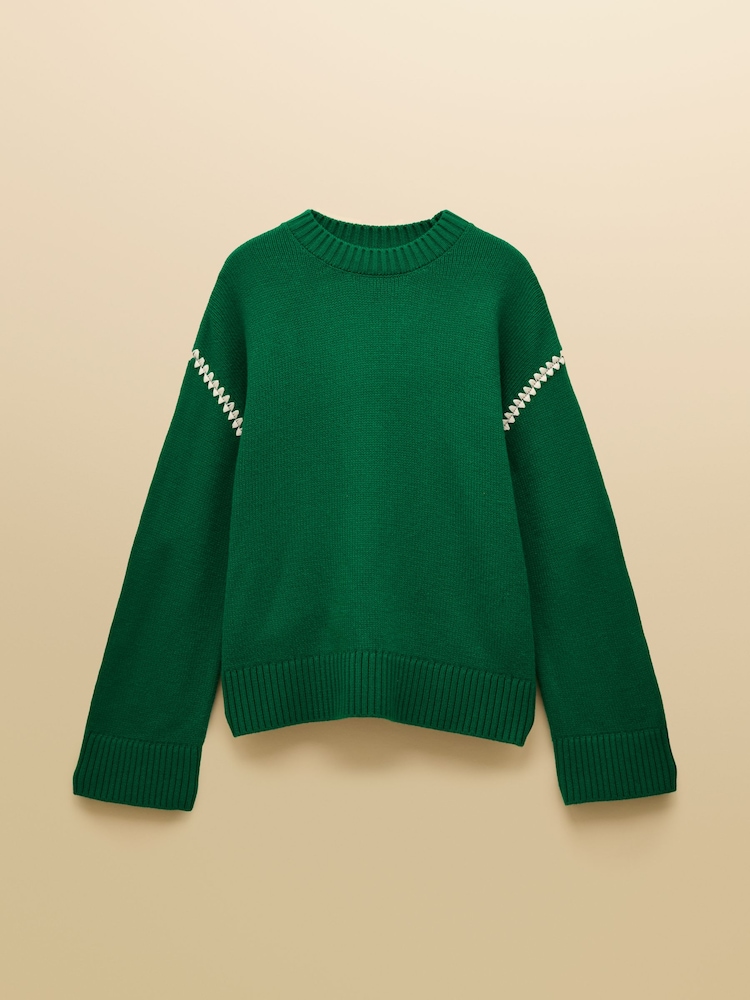 Joules Alexandra Green Blanket Stitch Jumper - Image 7 of 7