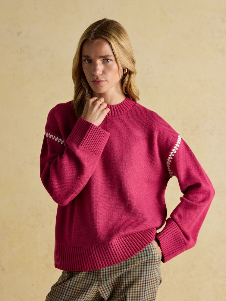 Joules Alexandra Pink Blanket Stitch Jumper - Image 1 of 8