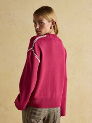 Joules Alexandra Pink Blanket Stitch Jumper - Image 2 of 8