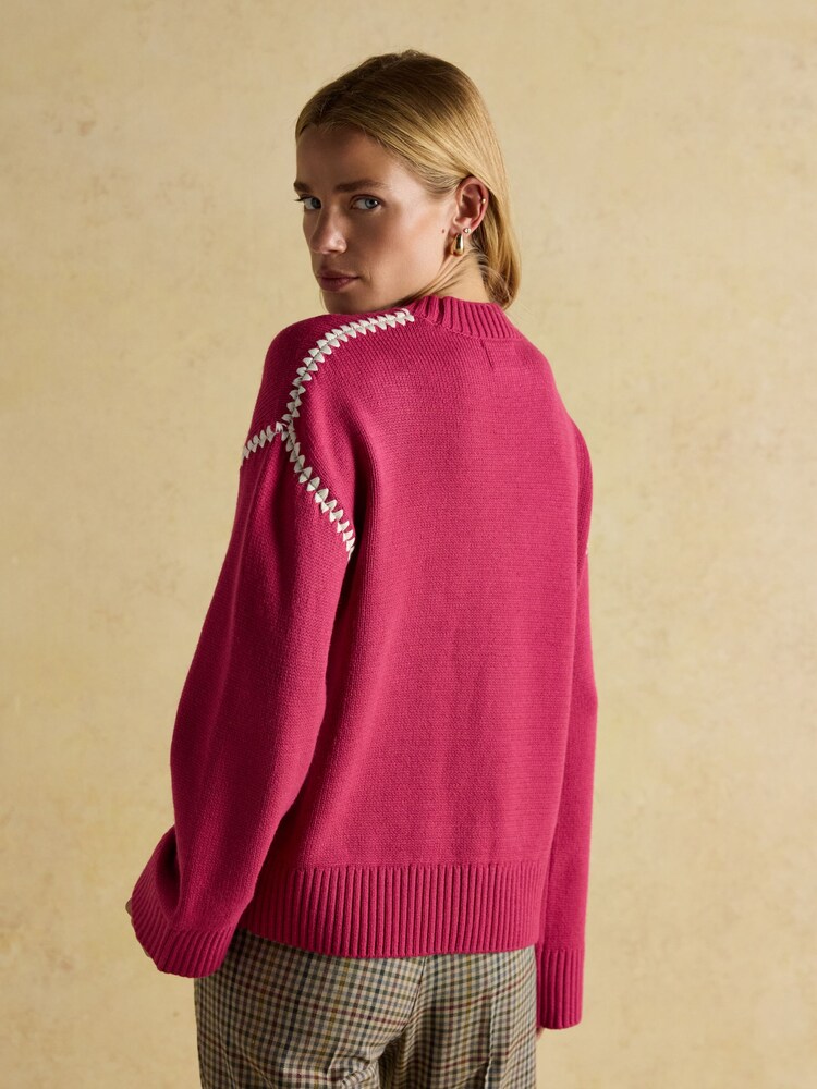 Joules Alexandra Pink Blanket Stitch Jumper - Image 2 of 8