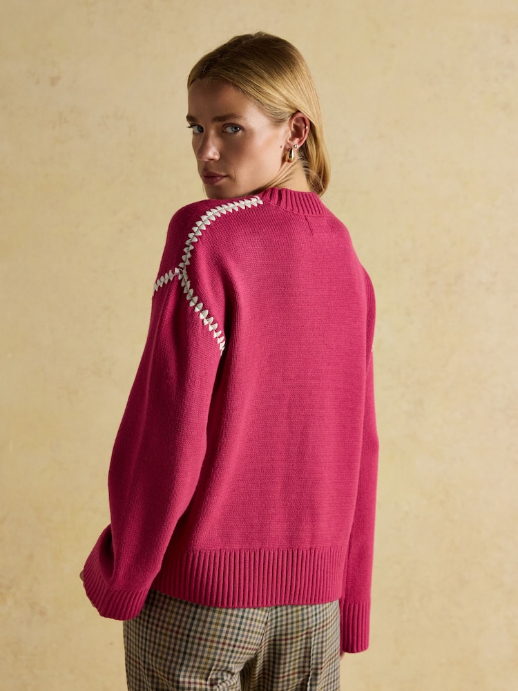 Joules Alexandra Pink Blanket Stitch Jumper - Image 2 of 8 Joules Alexandra Pink Blanket Stitch Jumper - Image 2 of 8