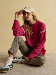 Joules Alexandra Pink Blanket Stitch Jumper - Image 3 of 8