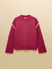 Joules Alexandra Pink Blanket Stitch Jumper - Image 8 of 8