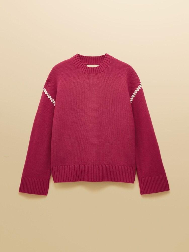 Joules Alexandra Pink Blanket Stitch Jumper - Image 8 of 8