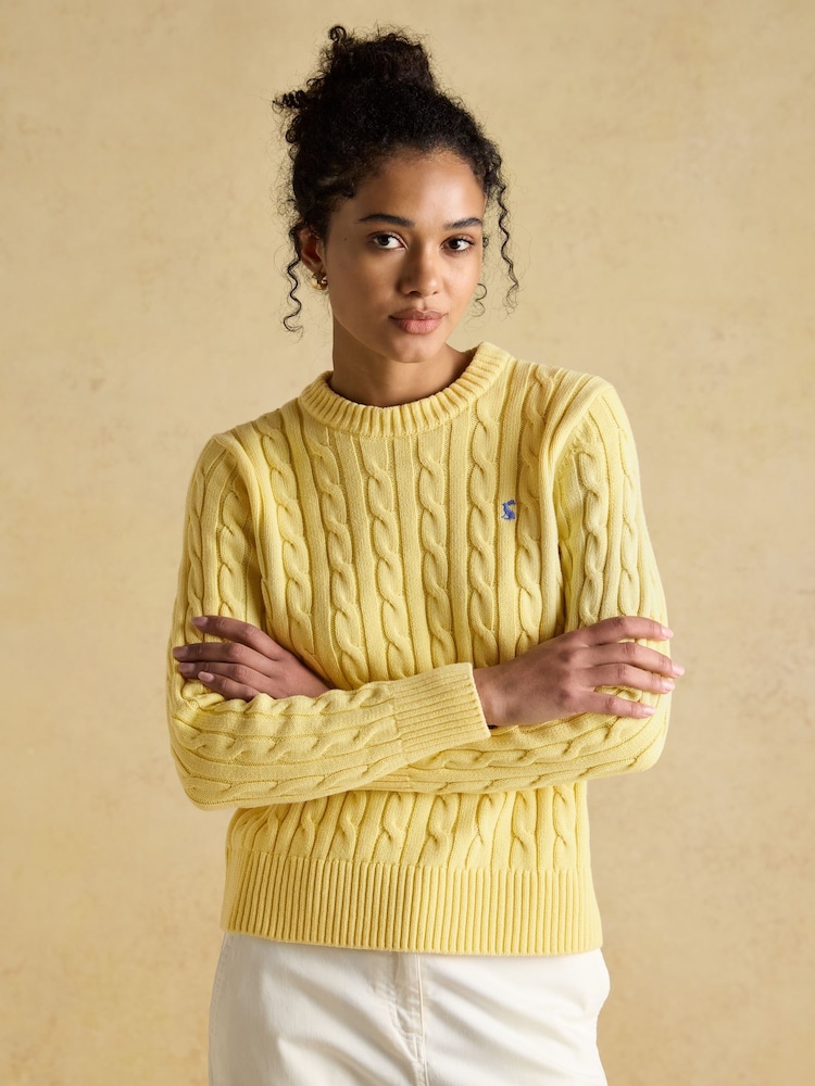 Joules Classic Cable Yellow Cotton Crew Neck Jumper - Image 1 of 7