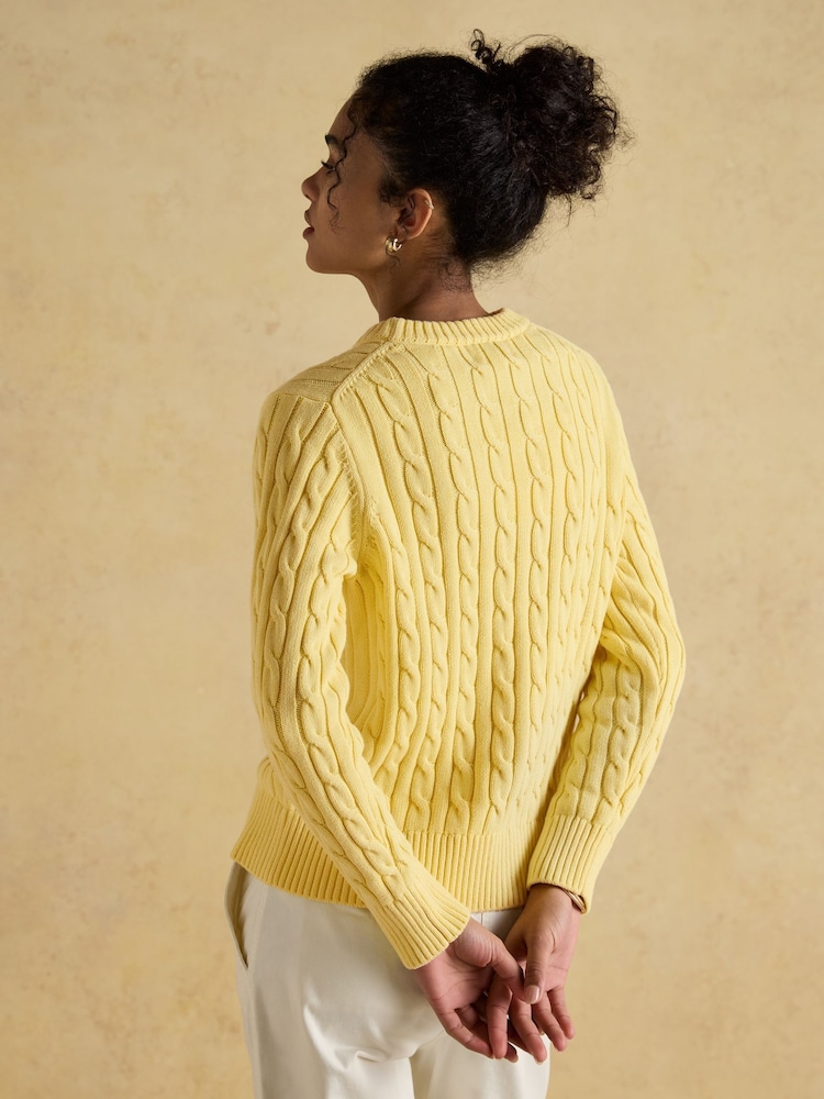 Joules Classic Cable Yellow Cotton Crew Neck Jumper - Image 2 of 7