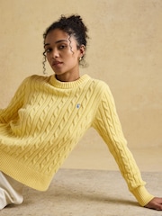 Joules Classic Cable Yellow Cotton Crew Neck Jumper - Image 3 of 7