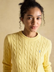 Joules Classic Cable Yellow Cotton Crew Neck Jumper - Image 4 of 7