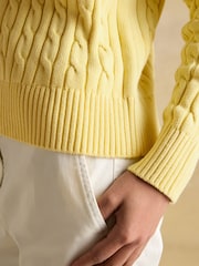 Joules Classic Cable Yellow Cotton Crew Neck Jumper - Image 6 of 7