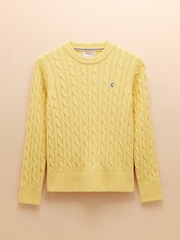 Joules Classic Cable Yellow Cotton Crew Neck Jumper - Image 7 of 7