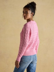 Joules Classic Cable Pink Cotton Crew Neck Jumper - Image 2 of 8