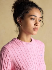 Joules Classic Cable Pink Cotton Crew Neck Jumper - Image 3 of 8