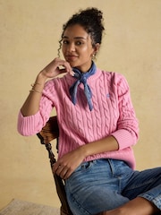 Joules Classic Cable Pink Cotton Crew Neck Jumper - Image 5 of 8