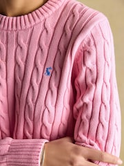 Joules Classic Cable Pink Cotton Crew Neck Jumper - Image 6 of 8