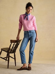 Joules Classic Cable Pink Cotton Crew Neck Jumper - Image 7 of 8