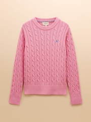 Joules Classic Cable Pink Cotton Crew Neck Jumper - Image 8 of 8