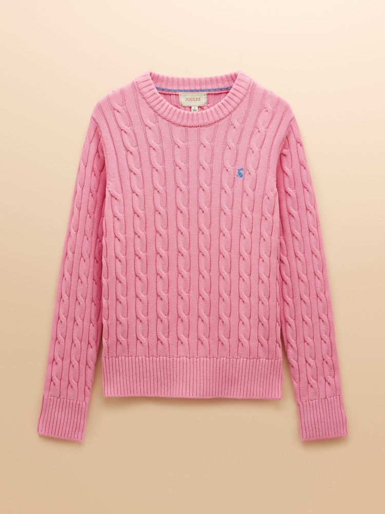 Joules Classic Cable Pink Cotton Crew Neck Jumper - Image 8 of 8