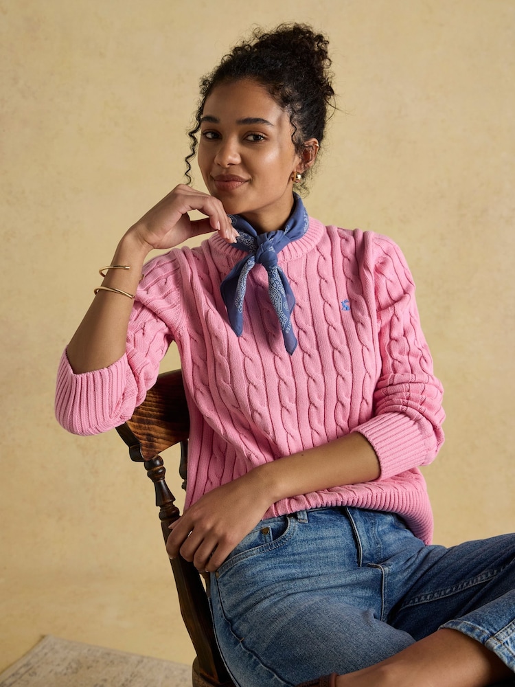 Joules Classic Cable Pink Cotton Crew Neck Jumper - Image 8 of 8 Joules Classic Cable Pink Cotton Crew Neck Jumper - Image 8 of 8