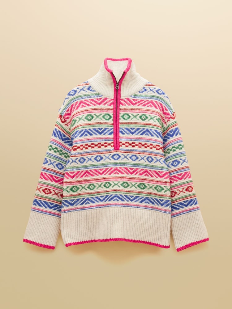 Joules Allaway Multi Fair Isle Quarter Zip Knitted Jumper - Image 7 of 7