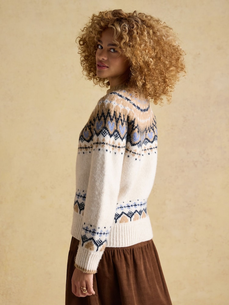 Joules Charlie Cream & Brown Fairisle Knitted Jumper - Image 2 of 8 Joules Charlie Cream & Brown Fairisle Knitted Jumper - Image 2 of 8