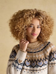 Joules Charlie Cream & Brown Fairisle Knitted Jumper - Image 4 of 8