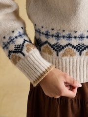 Joules Charlie Cream & Brown Fairisle Knitted Jumper - Image 5 of 8