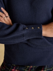 Joules Enid Navy Cotton-Rich High Neck Jumper - Image 5 of 6