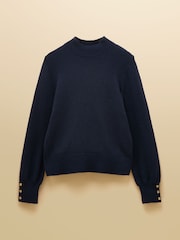 Joules Enid Navy Cotton-Rich High Neck Jumper - Image 6 of 6