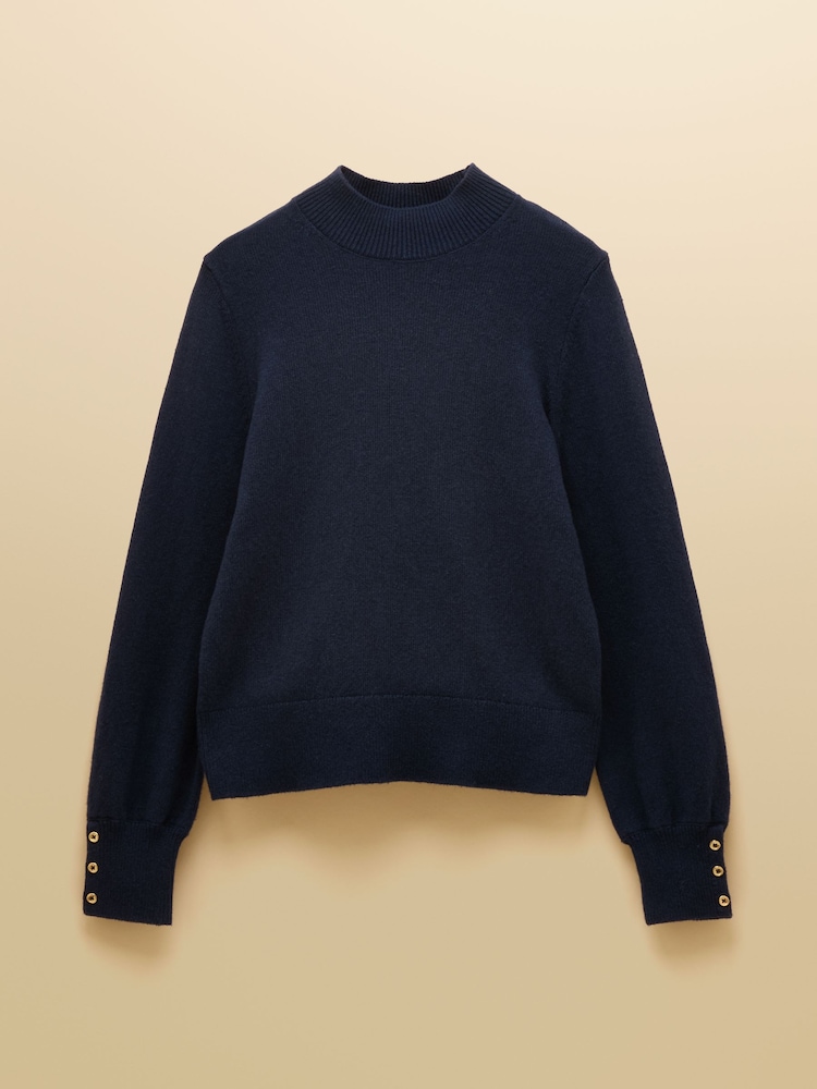 Joules Enid Navy Cotton-Rich High Neck Jumper - Image 6 of 6