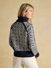 Joules Addison Navy & Cream Patterned Knitted Jumper with Detachable Roll Neck - Image 2 of 7