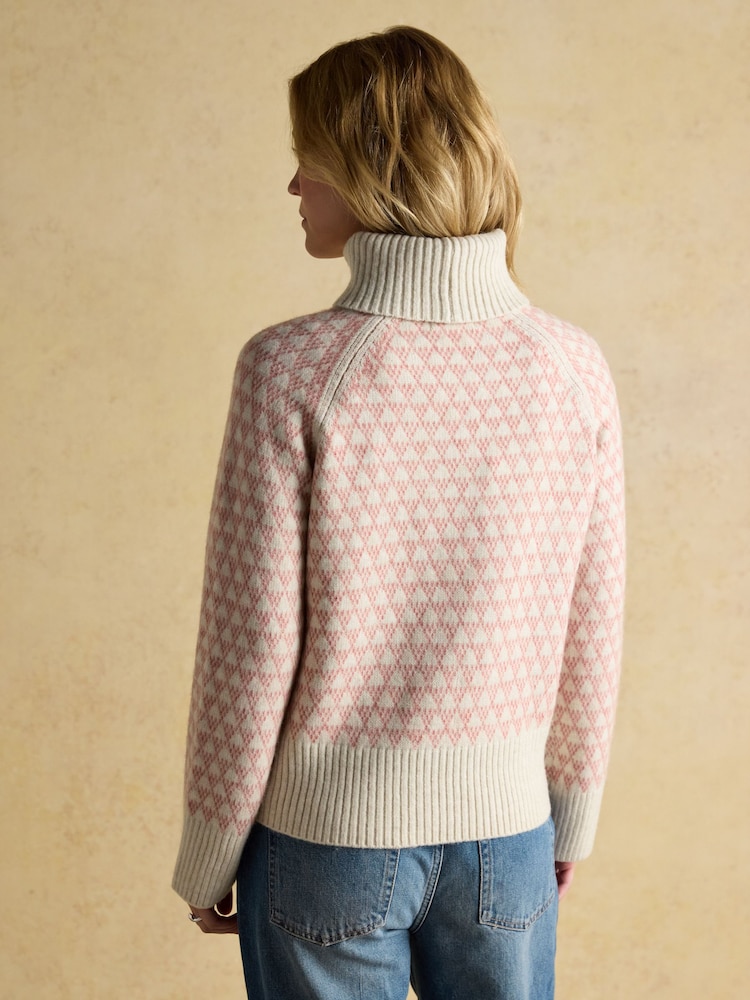 Joules Addison Pink & Cream Patterned Knitted Jumper with Detachable Roll Neck - Image 2 of 10 Joules Addison Pink & Cream Patterned Knitted Jumper with Detachable Roll Neck - Image 2 of 10