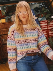 Joules Multi Festive Fairisle Jumper - Image 1 of 9