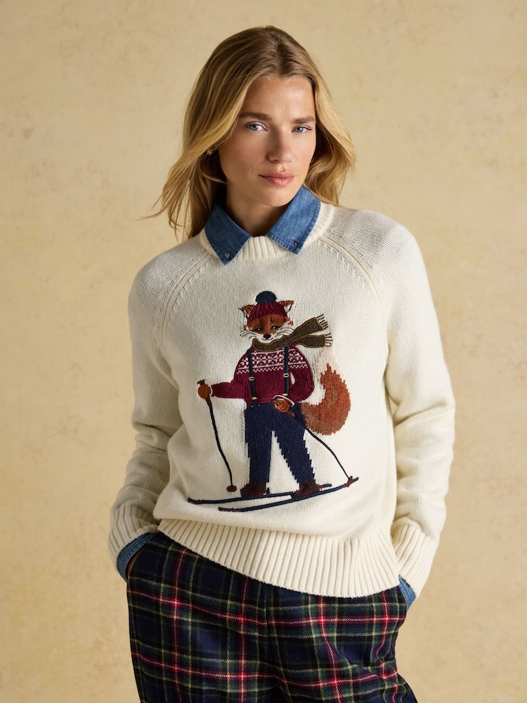 Joules Jonty Skiing Intarsia Cotton-Rich Crew Neck Jumper - Image 1 of 8 Joules Jonty Skiing Intarsia Cotton-Rich Crew Neck Jumper - Image 1 of 8