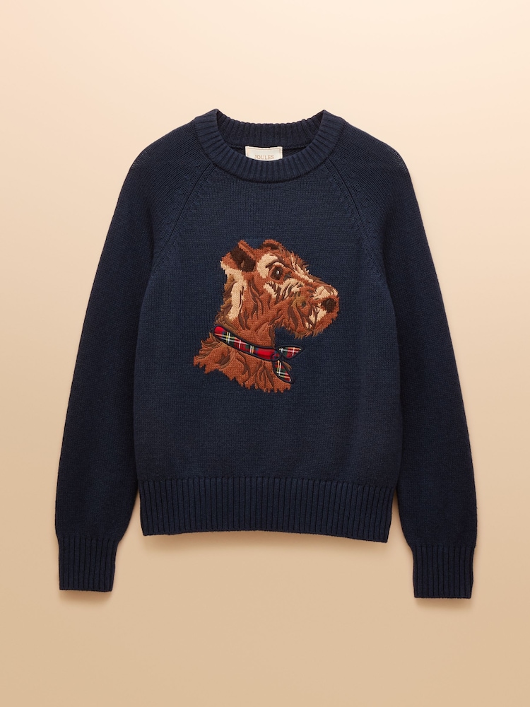 Joules Navy Monty Dog Intarsia Cotton-Rich Crew Neck Jumper - Image 7 of 7